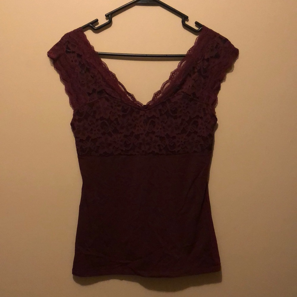 Express Maroon Wide V-Neck Top Size S